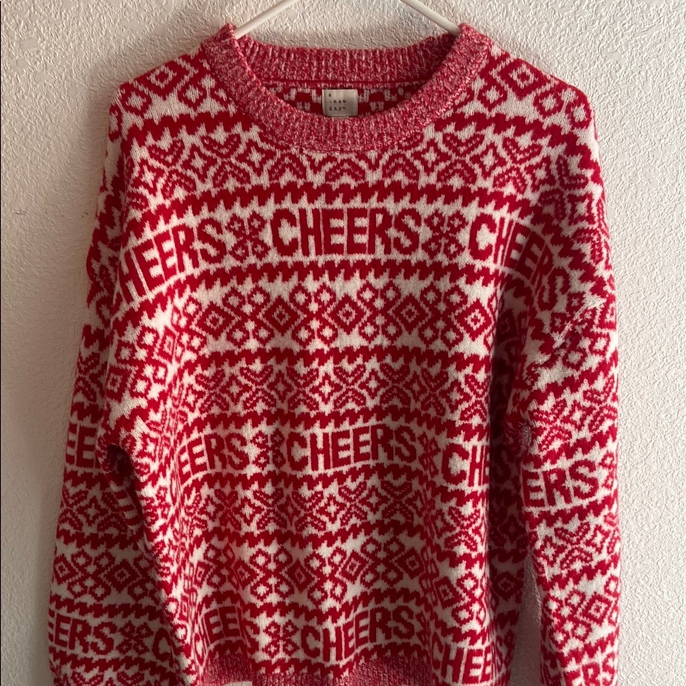 A New Day Red and White Crew Neck Sweater Festive Design
